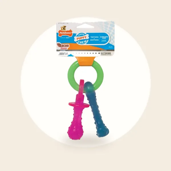 Nylabone Puppy Tandjes Krijgen Bot - Hondenspeelgoed - Bacon - 21.5 cm