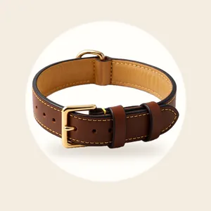 Brute Strength - Luxe leren halsband hond - Bruin - L - (46