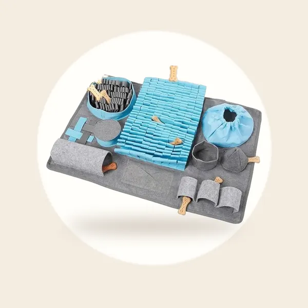 Snuffelmat Hond met 10 functies - Denkspel Hond - Blauw en Grijs