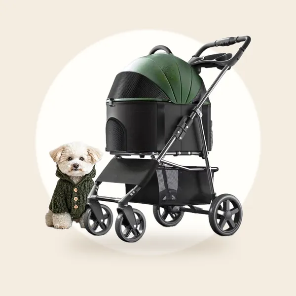 Dogs&Co 2IN1 Hondenbuggy Groen - Opvouwbaar - Rubberen banden - RVS