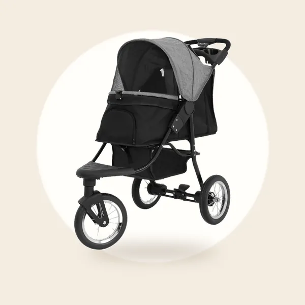 Hondenbuggy - grijs - 3-wiel ontwerp - incl. regenhoes
